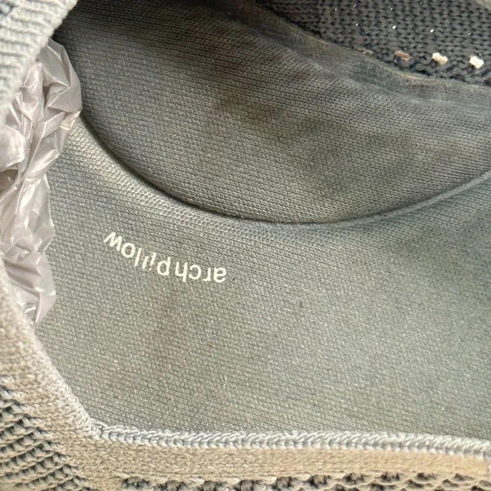 Skechers BOBS Women 8.5 Grey Knit Memory Foam Slip On Flats 33406 Peace and Love